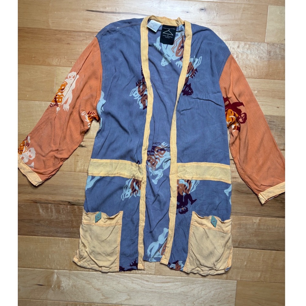 Shopping with Anthony Cardigan Women Small Blue Orange Tribal Print Open Duster